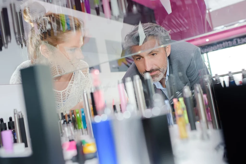 customers at Stevenson smoke shop vaping