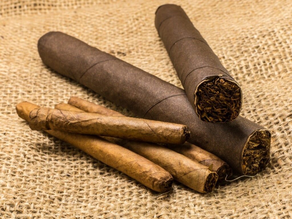 Tobacco Store Houston showcasing artisanal cigars on a rustic burlap surface