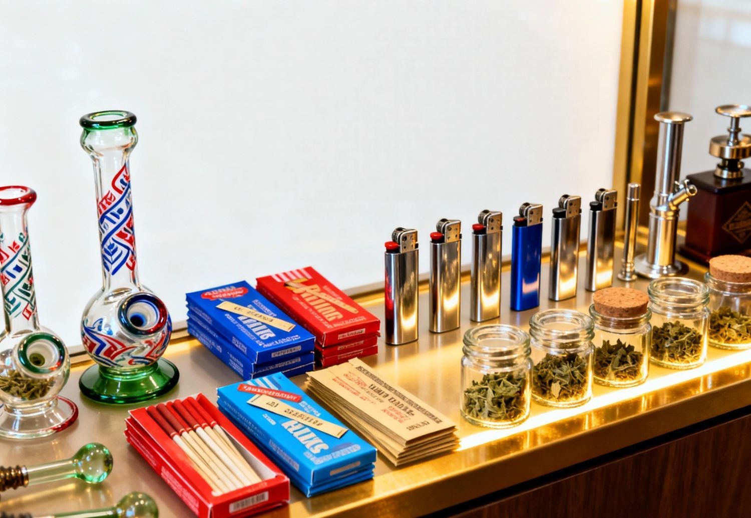 Display of top-selling items inside the cigar shop Sapulpa.