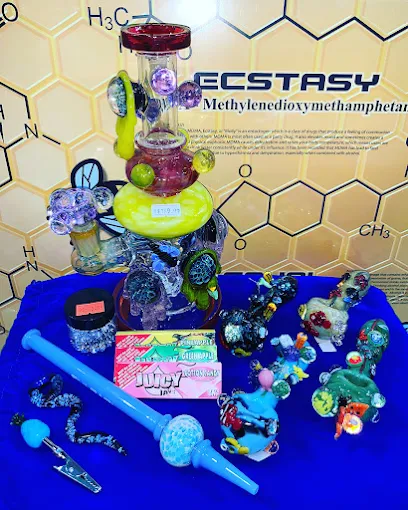 Colorful glass pipes and smoking accessories displayed at a Head Shop Houston store.