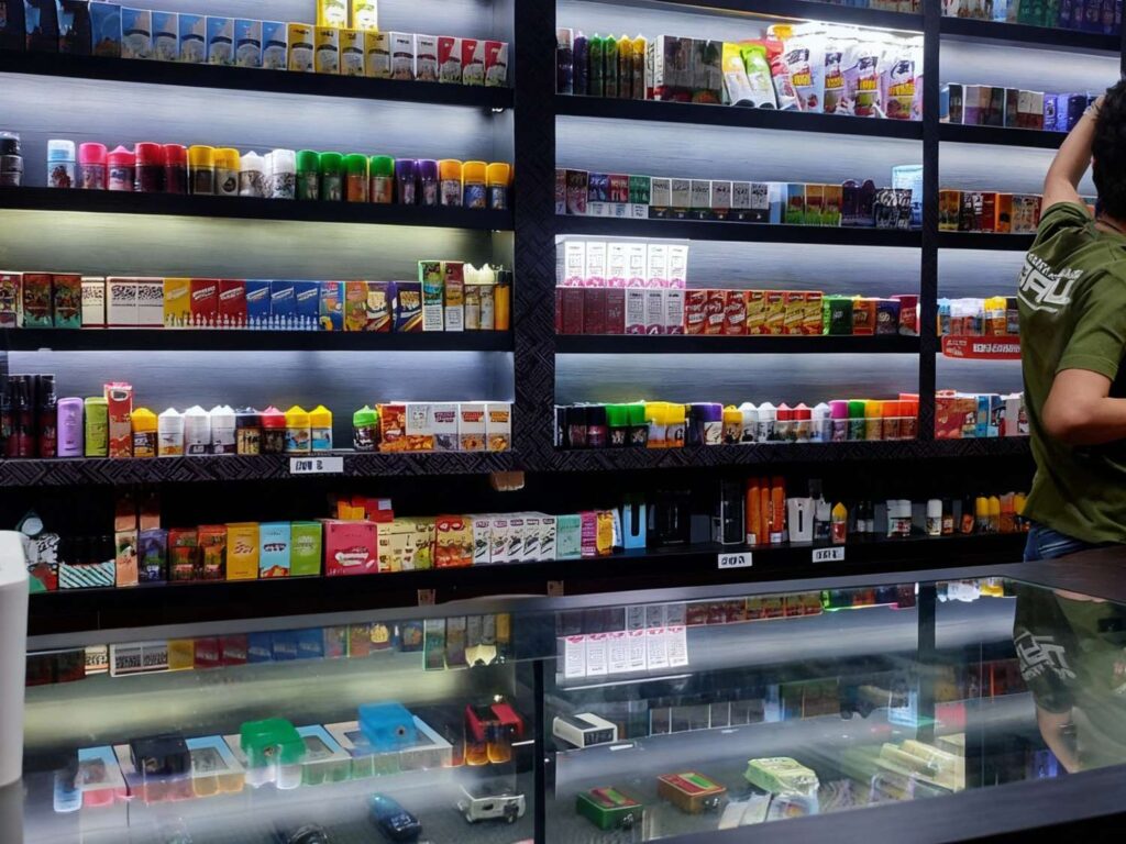 Colorful array of vaping supplies and tobacco products on display at Vape Shop Sapulpa, your go-to store for quality smoking alternatives locally.