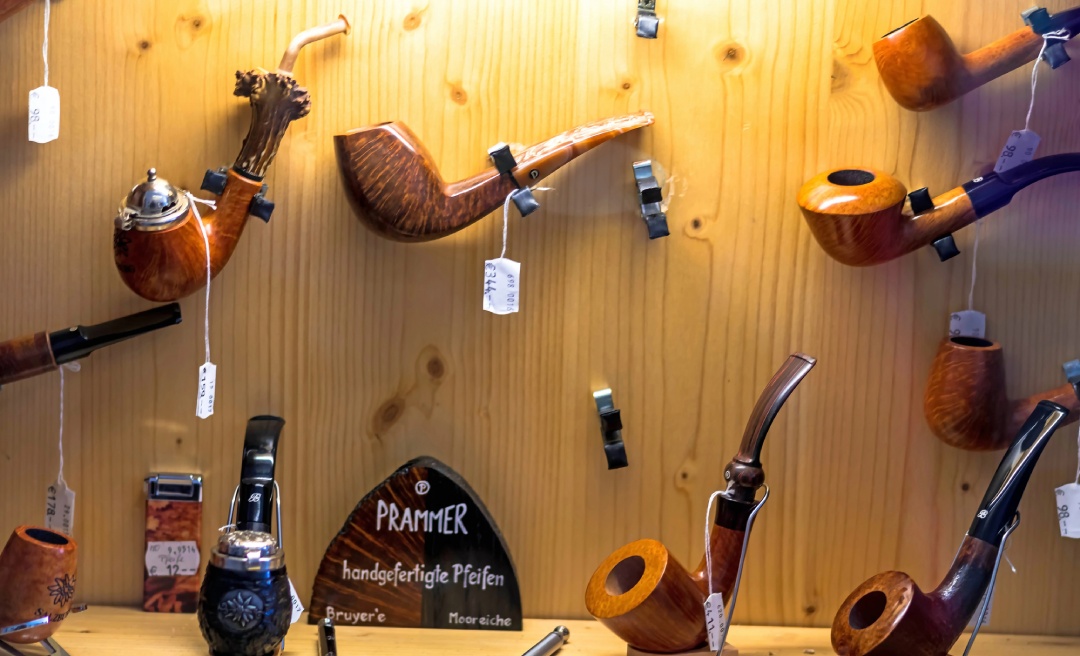 Artisan briar and bog oak pipes showcased for sale—premium craftsmanship at Head Shop Sapulpa.