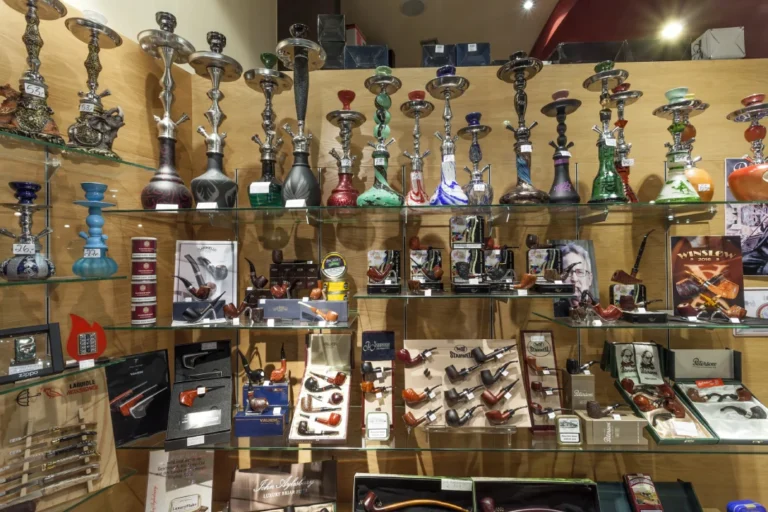Colorful hookahs, tobacco pipes, and accessories neatly displayed—premium selection at Head Shop Sapulpa.
