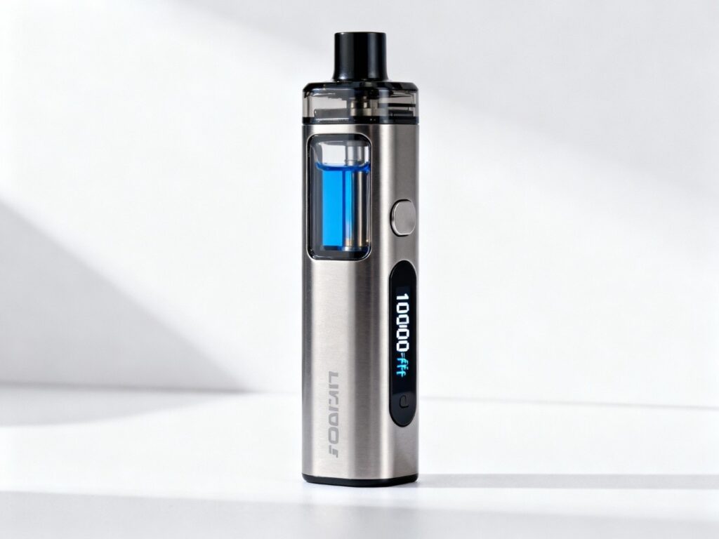 Vape shop in Tulsa showcasing a sleek 10000 puff vape device with a modern design.