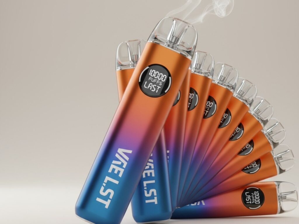 Vape shop in Tulsa displaying a range of colorful VEEST 10000 puff vape products.