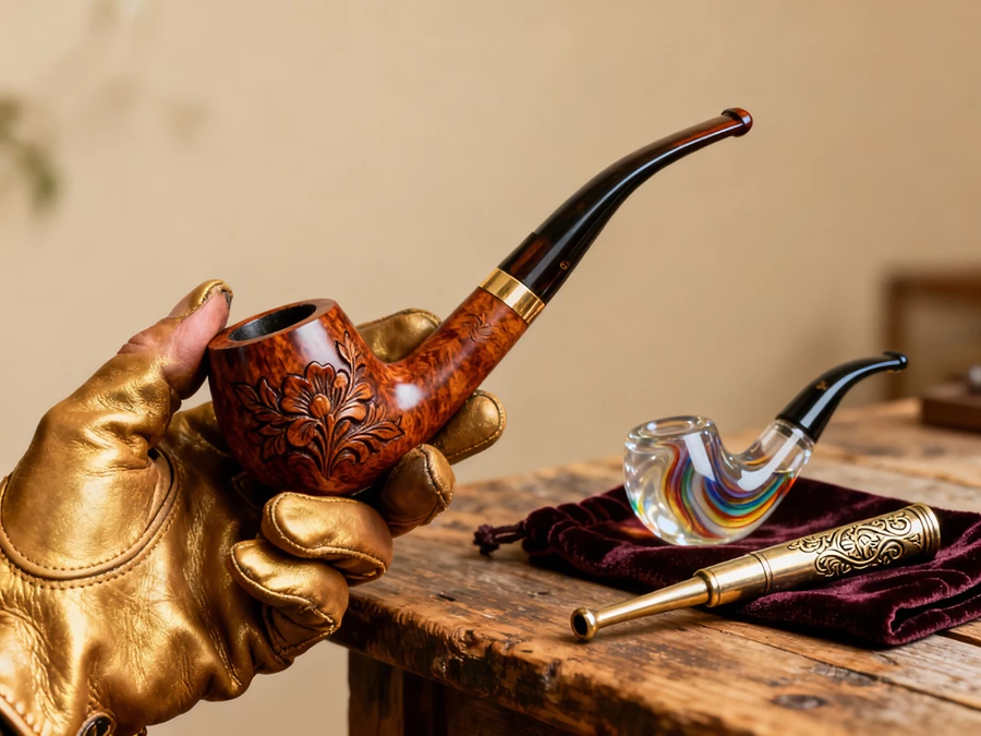 Tobacco shop in Tulsa featuring a hand holding a premium pipe with elegant display.
