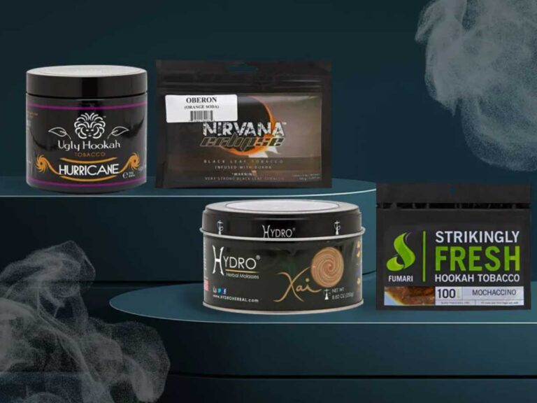 Display of premium hookah products at a stylish hookah shop in Broken Arrow, featuring top brands and accessories with smoky ambiance.