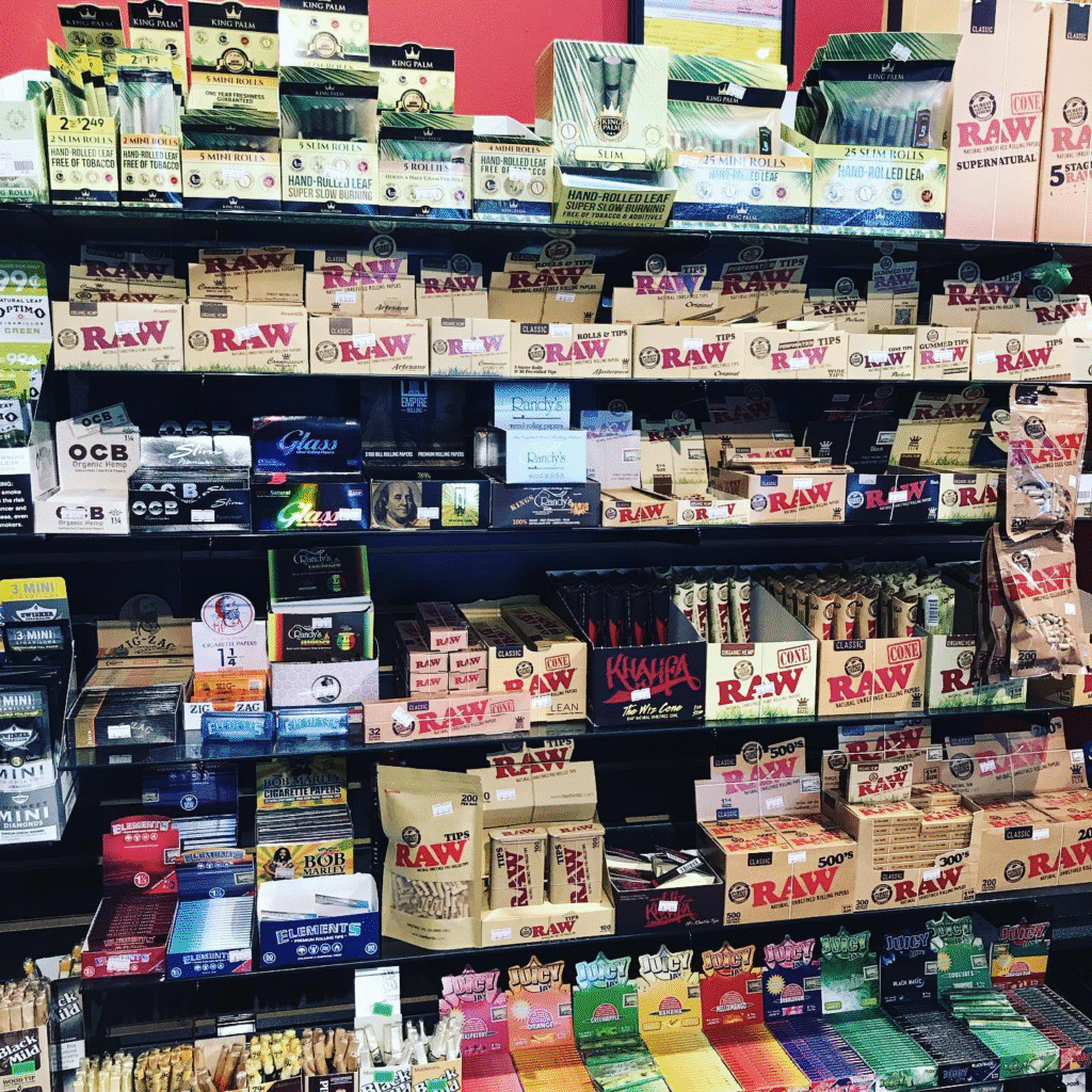 Massive rolling papers and cones wall RAW King Palm Juicy Jay OCB at rolling papers Tulsa