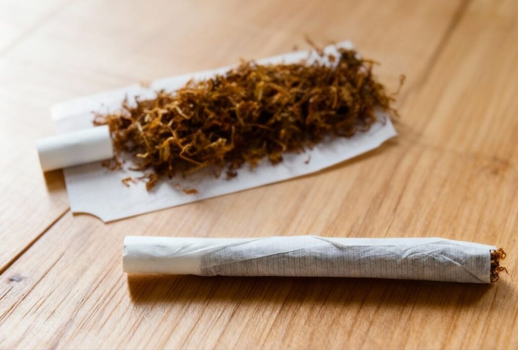 Fresh rolling tobacco with filter tips and finished cigarette at Tobacco Store Sapulpa.