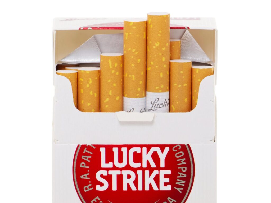 Open Lucky Strike pack with visible filters—find premium selections at your trusted cigarette shop in Tulsa.