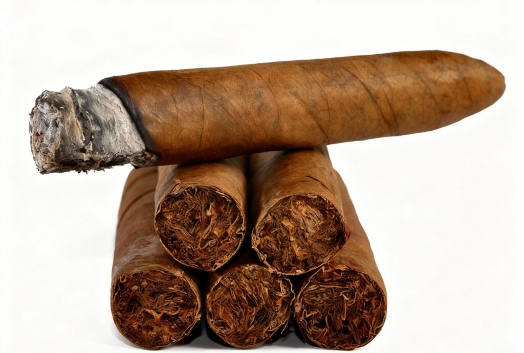 Premium cigars stacked neatly at Cigar Shop Sapulpa, showcasing rich tobacco textures for enthusiasts.