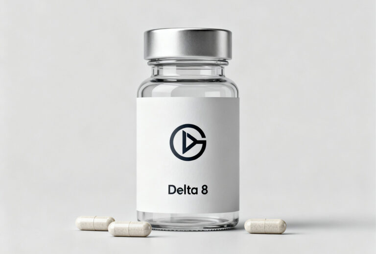 Delta 8 capsules bottle with loose pills – available at Cloud Chaserz Smoke Shop Owasso
