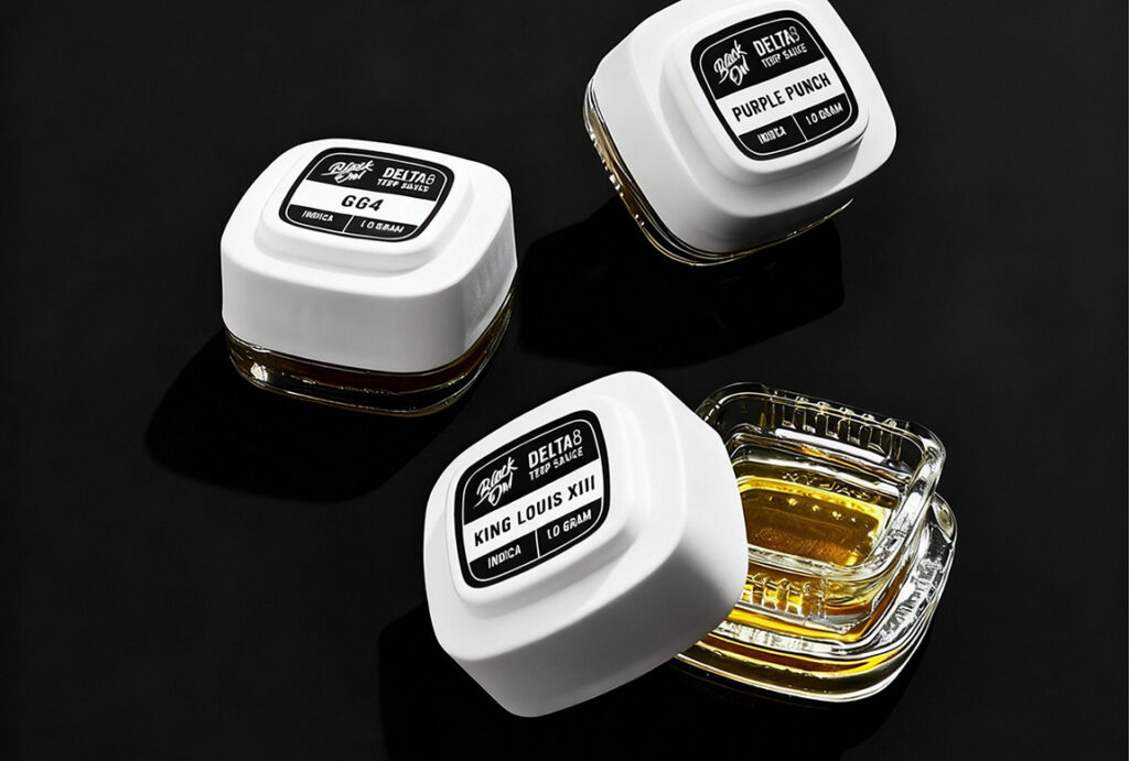 Delta 8 THC products near me displaying high quality GG4 and Purple Punch terp sauce.