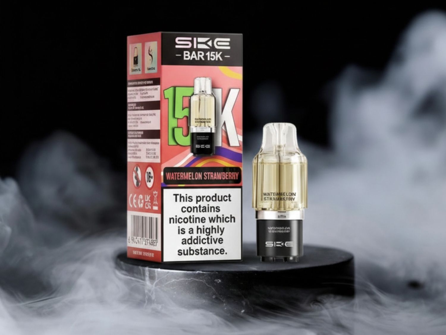 SKE Crystal Bar 15K Watermelon Strawberry flavored vape pod from a premium E-cigarettes Tulsa supplier.
