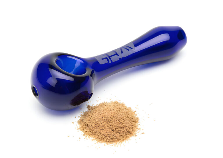 GRAV brand blue spoon hand pipe for glass pipes Houston shoppers, featuring a deep bowl and ergonomic glass design.
