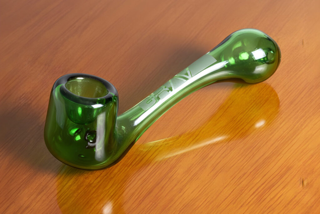 Elegant emerald green Gandalf style glass pipes Houston collection piece, featuring a long stem and polished finish.