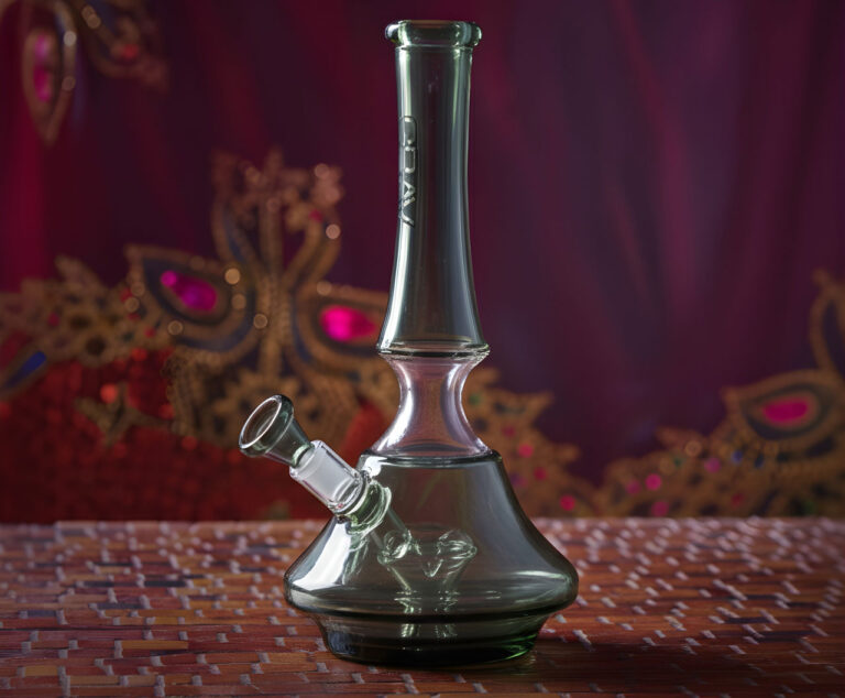 Elegant GRAV glass water pipe rig with clear downstem and bowl on display at a top-rated head shop Tulsa dispensary.