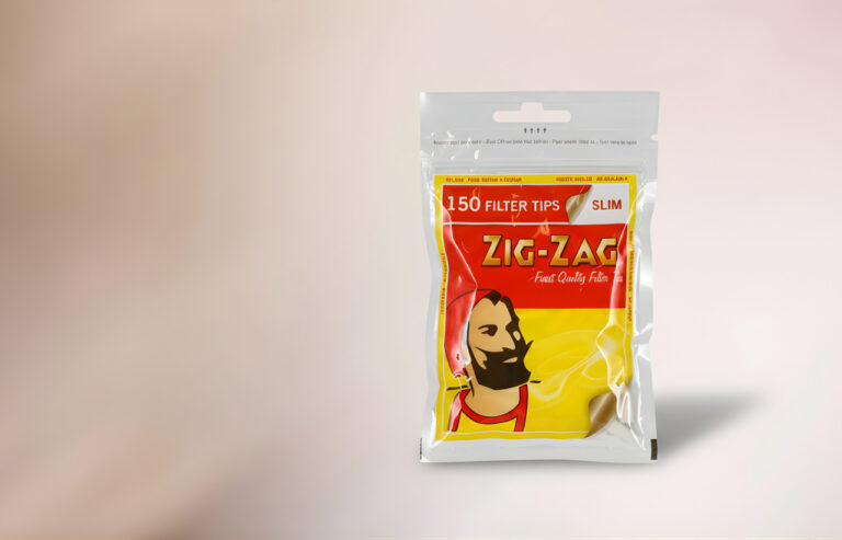 Bag of 150 Zig-Zag slim filter tips for rolling tobacco, available at the premier smoke shop Broken Arrow location.
