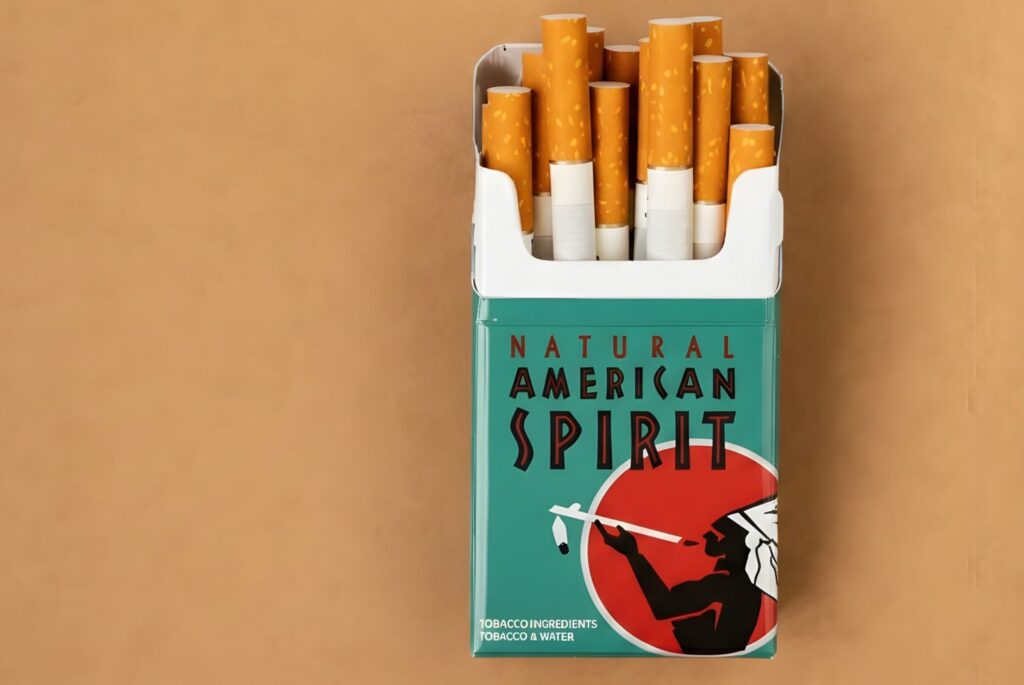 Natural American Spirit Turquoise pack at a tobacco store Houston with cigarettes and organic tobacco ingredients.