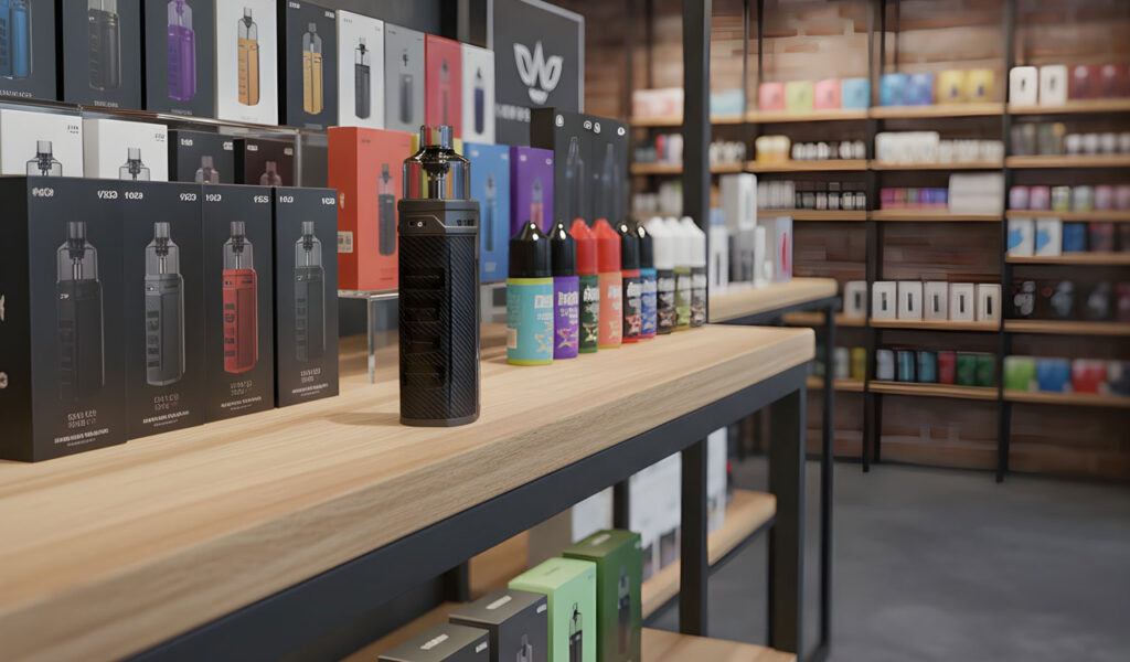 Diverse selection of premium e-liquid bottles and nicotine salt pods available at this leading vape store Sapulpa shop.