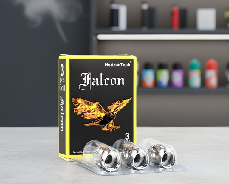 A box of HorizonTech Falcon II replacement coils, providing premium flavor from local Vape Supplies Tulsa shops.