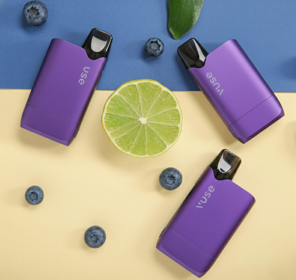 Purple flavor Vuse Nicotine Pods Tulsa featuring fruit design elements and a vibrant background layout.