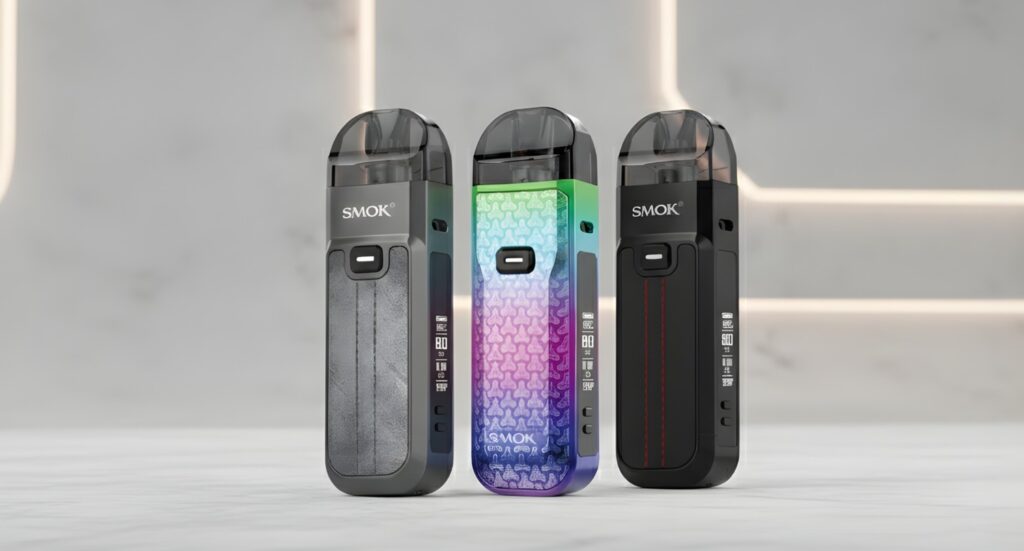 Premium SMOK pod kits in leather and rainbow finishes at a top-rated vape shop Tulsa for advanced vapers.