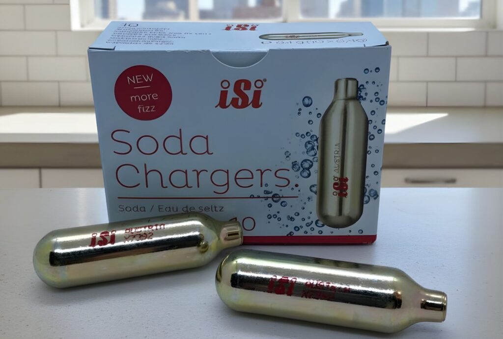 Whip Cream Chargers Owasso iSi Soda Chargers with pure CO2 for carbonating water and creating refreshing sparkling drinks.