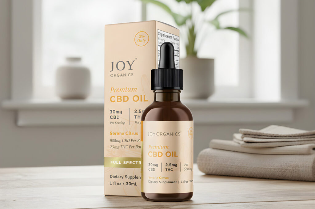 Premium full spectrum tincture at a cbd store owasso featuring Joy Organics Serene Citrus CBD oil and 2.5mg THC per serving.