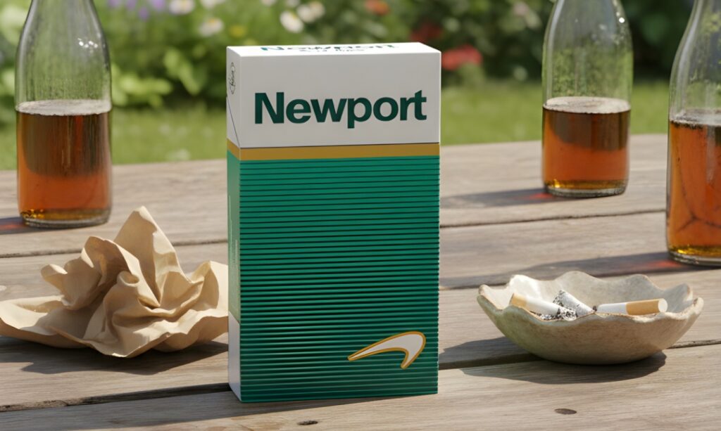 Cigarette shop Tulsa exterior view showing an outdoor Newport brand advertisement and signage at a local tobacco vendor.