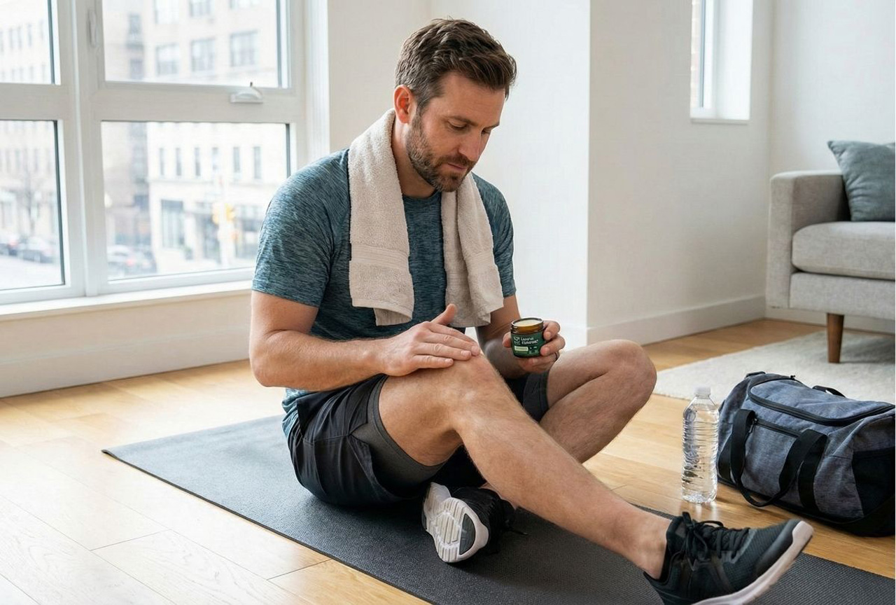 A variety of Lazarus Naturals CBD products on a wooden table, including oil and balm, offered at our CBD shop Sapulpa.