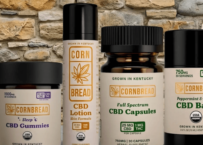 Cornbread Hemp capsules, lotion, and peppermint balm collection. Visit our CBD shop Tulsa for full spectrum hemp topicals.