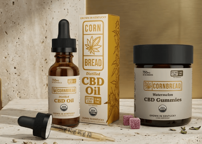 Premium Cornbread Hemp distilled oil and watermelon gummies available at our CBD shop Tulsa for natural wellness relief.