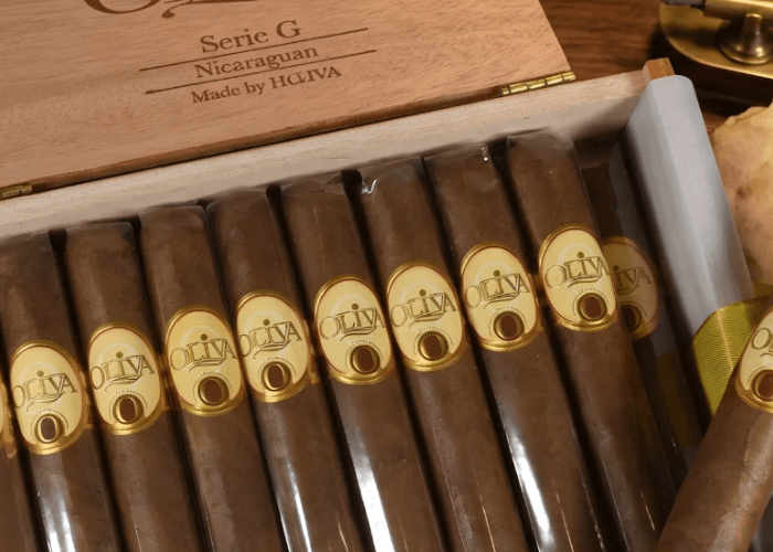 A fresh box of Oliva Serie G Nicaraguan cigars available at a cigar shop Owasso, featuring smooth Cameroon wrappers.
