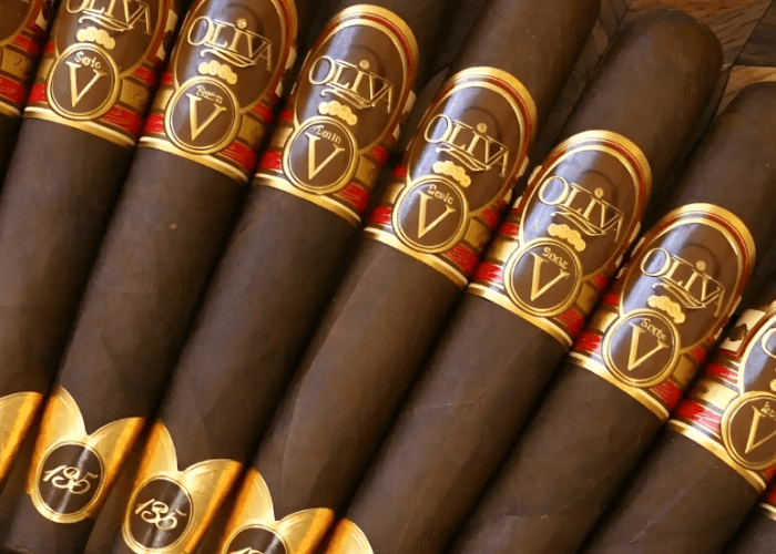 Close-up of Oliva Serie V Melanio 135th Anniversary cigars, a specialty selection found at our cigar shop Owasso.