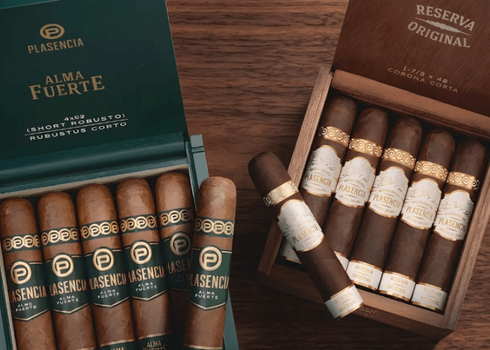 Premium Plasencia Alma Fuerte and Reserva cigars on display at a top-rated cigar shop Owasso for luxury enthusiasts.