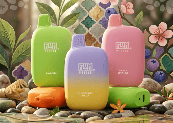 Refreshing Flum Pebble Aloe Watermelon Splash disposable with ice cubes, available at the premier vape shop Tulsa location.