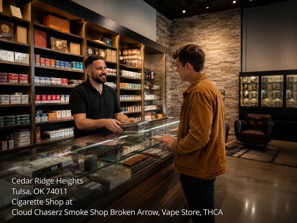 The clean storefront of Cloud Chaserz, a premier cigarette shop Broken Arrow locals trust for tobacco and vapes.