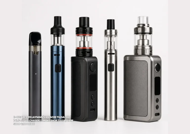 Variety of modern vape pens and e-cigarettes Tulsa products featured at Cloud Chaserz Smoke Shop and Hookah store.