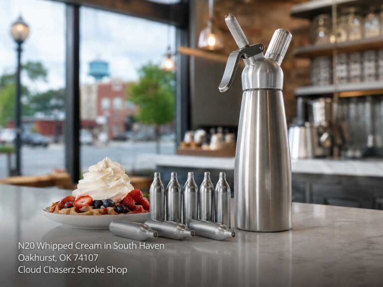 N2O whipped cream dispenser with chargers and waffles near Sapulpa at Cloud Chaserz Smoke Shop in South Haven, OK.
