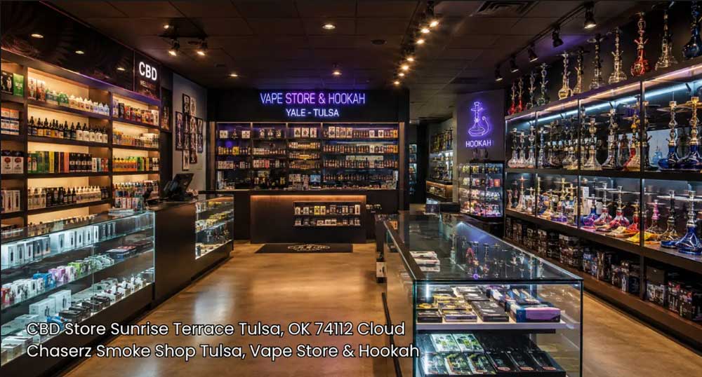 Spacious showroom interior displaying products at a top rated CBD store Tulsa residents visit for selection.
