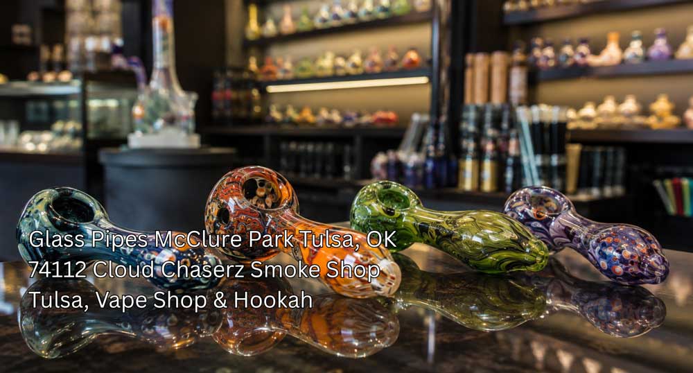 Colorful handcrafted glass pipes for sale at Cloud Chaserz Smoke Shop, offering top glass pipes in Tulsa, OK 74112.