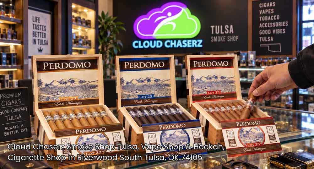 A customer selecting tobacco products at Cloud Chaserz, the go-to cigarette shop Tulsa enthusiasts rely on daily.