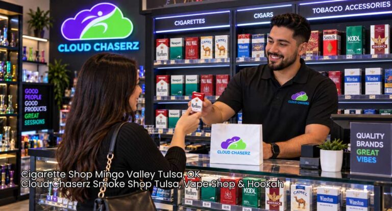 A customer buying Marlboro cigarettes at Cloud Chaserz, a premier cigarette shop Tulsa locals trust for tobacco products.