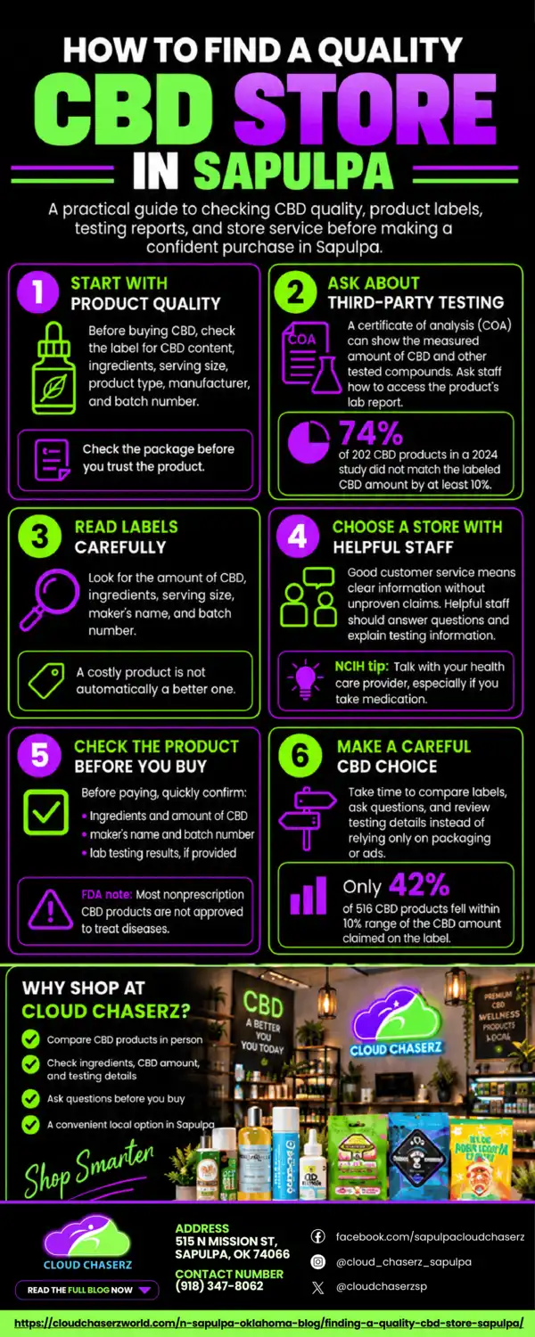 Cloud Chaserz guide to shopping for third-party tested CBD oils, tinctures, and gummies in Sapulpa Oklahoma